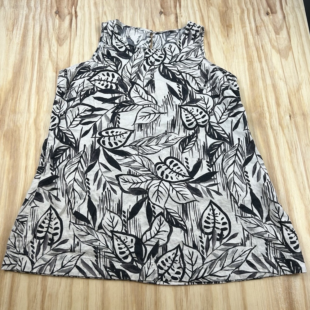 Tahari Women's 3X Plus Black White Floral 100% Linen Sleeveless Resort Dress